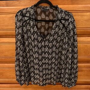 Bobeau Black Sheer Leaf Print Blouse